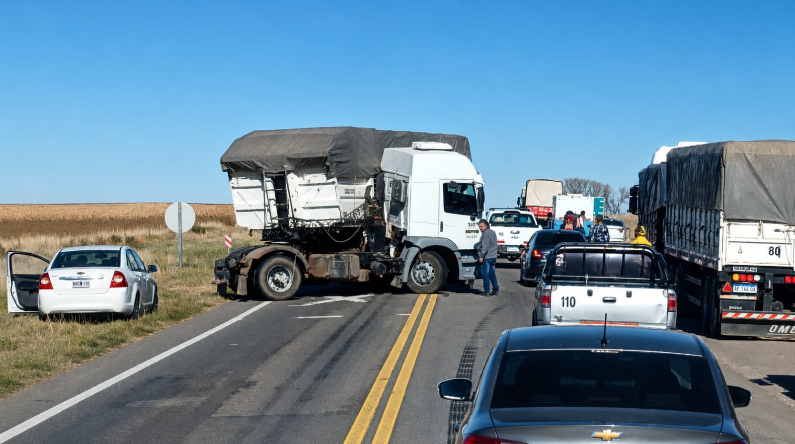 Choque entre dos camiones en Ruta 33 obligó a interrumpir el tránsito