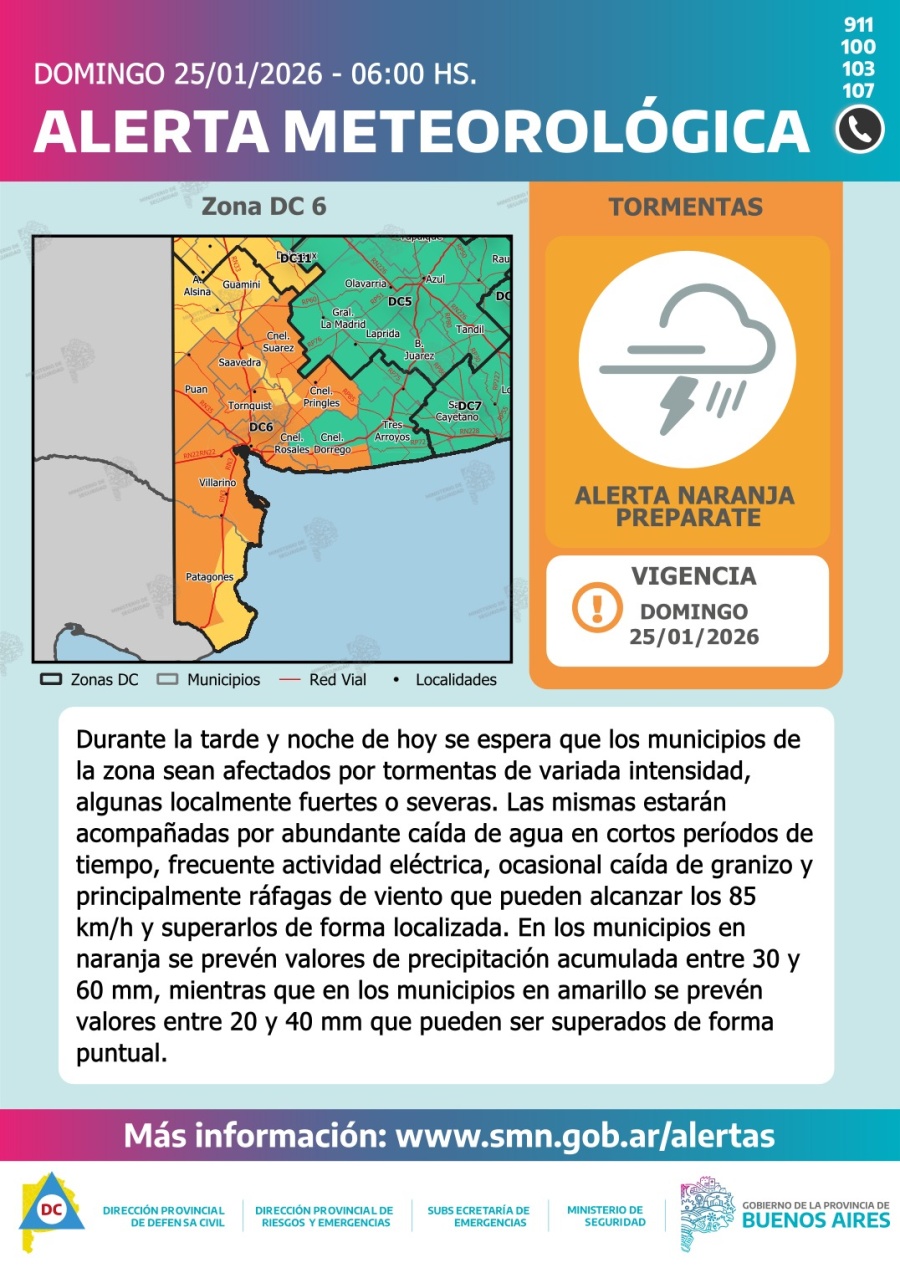 Alerta naranja por tormentas y lluvias intensas para el distrito