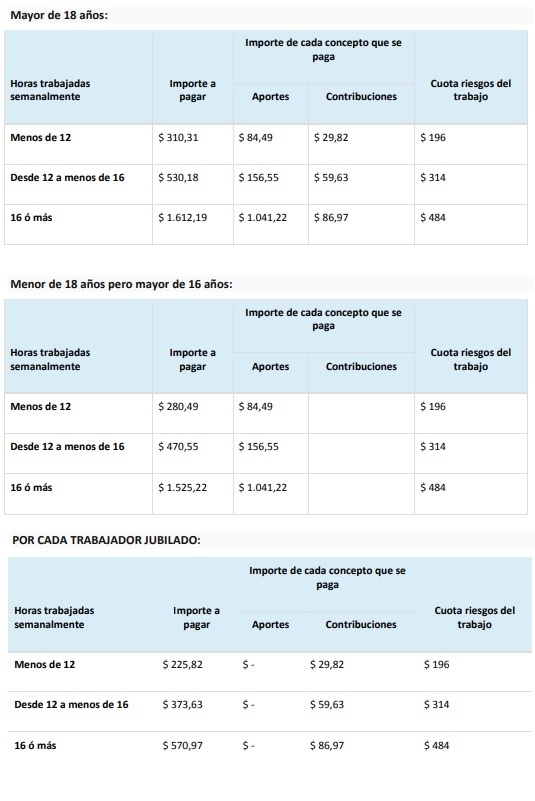 Trabajadoras de casas particulares Valores actualizados para los